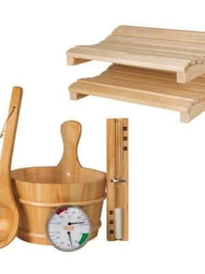 SUNNYDEALS Klassinen Saunatarvikesetti | Luonnonpuusta, 5 osaa